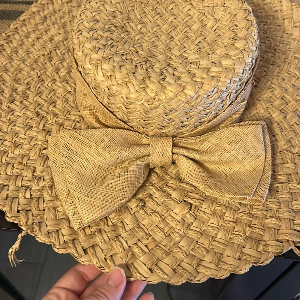 Elegant Tan Straw Hat with Bow - Made in Philippines - Small